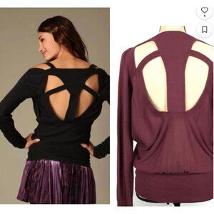 Free People Thin Knit Pullover Sweater Top Women's Size Small Cut Out Balloon Sl